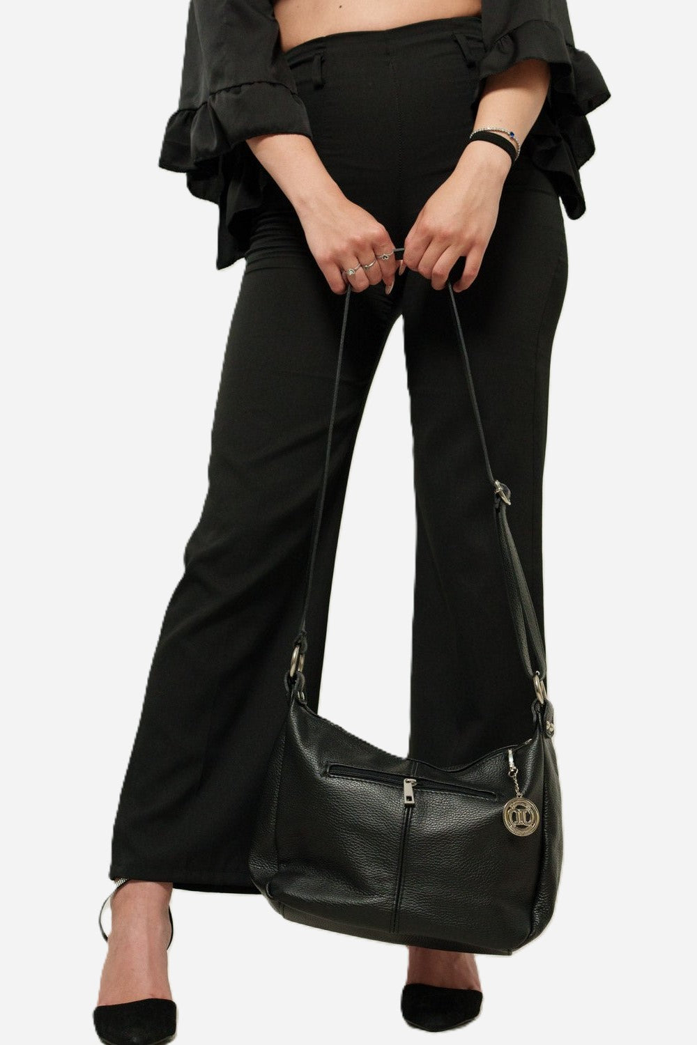 THEA — Borsa a Tracolla in Vera Pelle Nero | Made in Italy