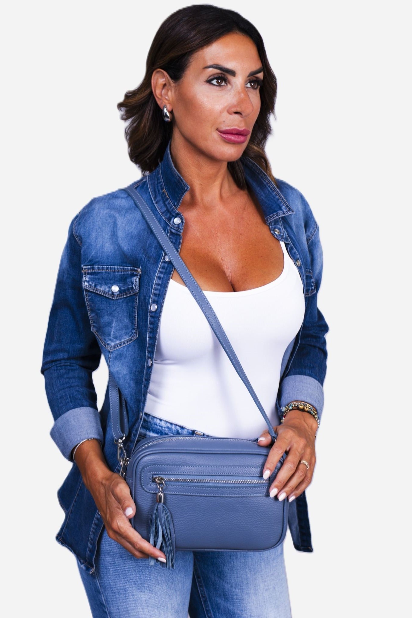 Borsa a Spalla Donna Alessia in Vera Pelle Ceruleo | Made in Italy