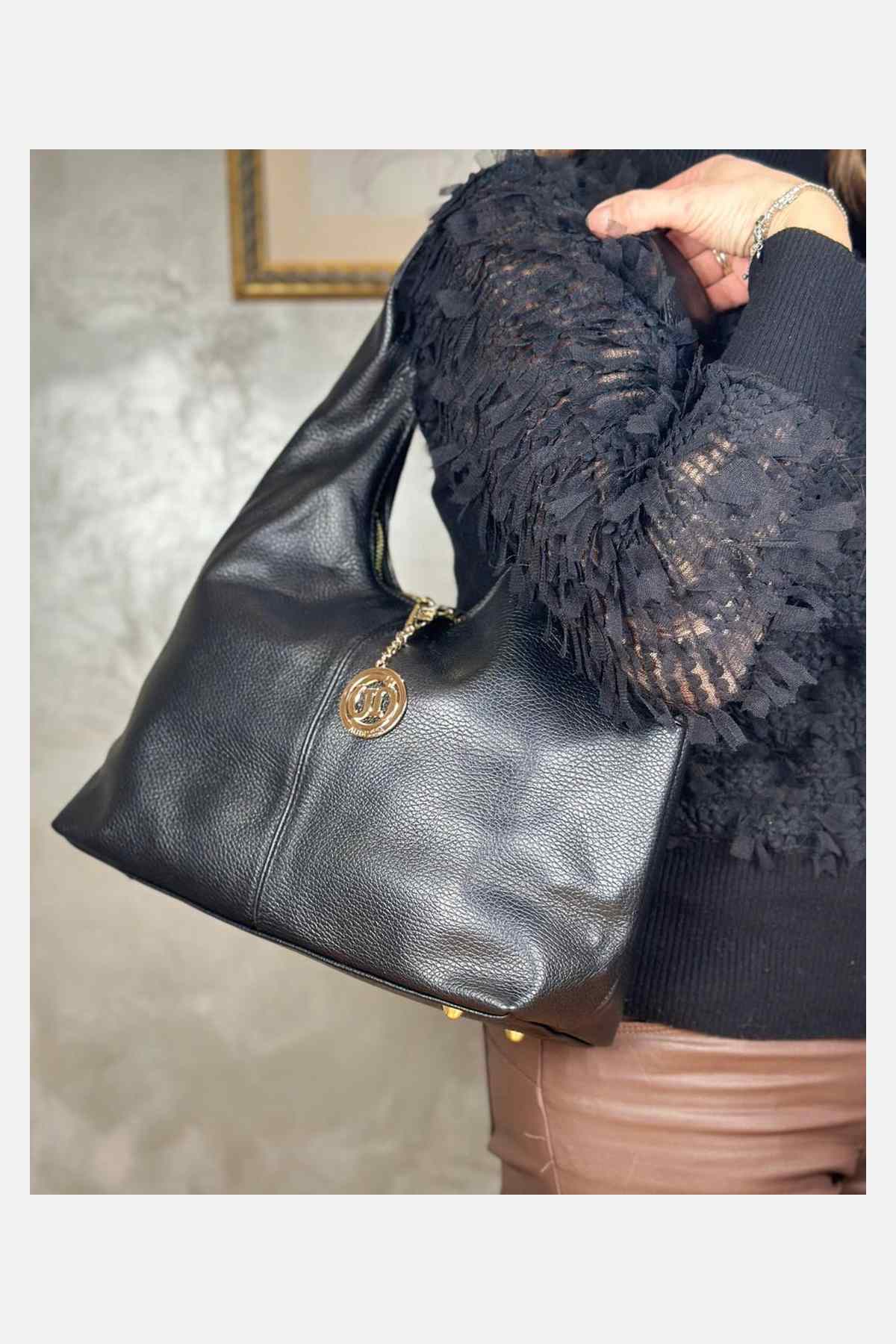 Borsa Hobo Donna LAURA in Vera Pelle Nero | Made in Italy