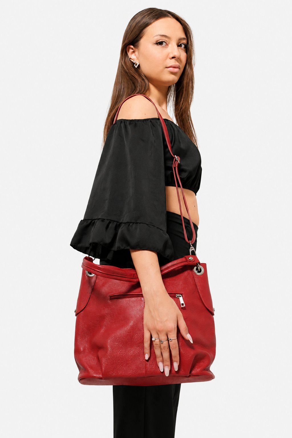 Borsa a Mano Donna GIULIANA in Vera Pelle Rosso | Made in Italy