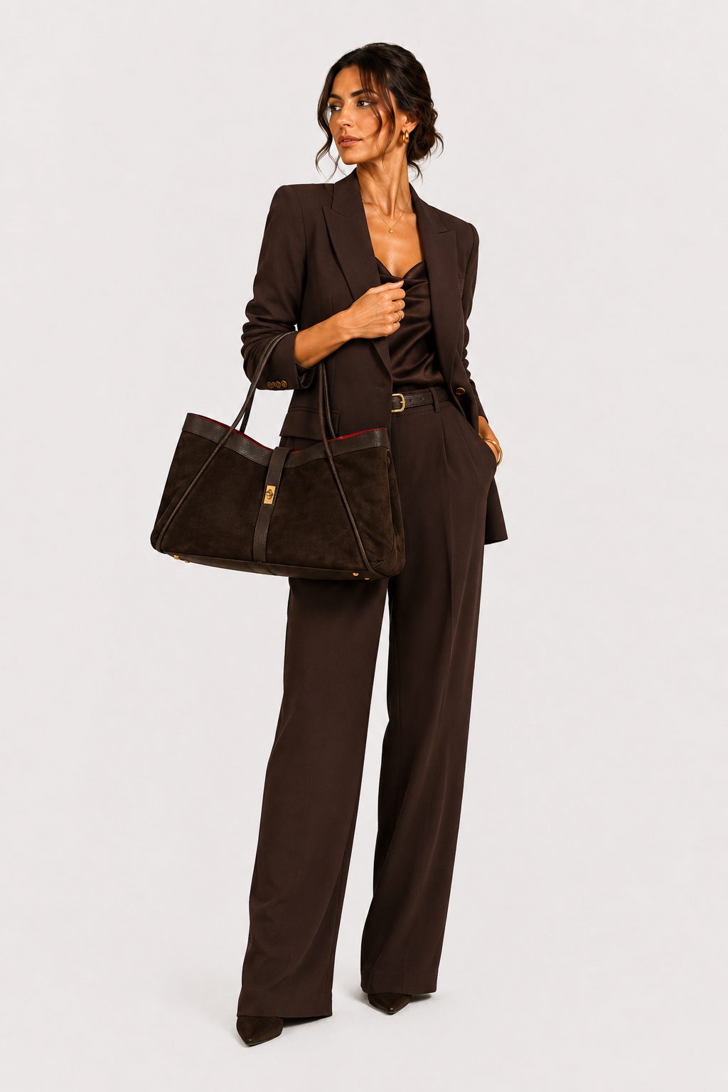 Vanity — Borsa in Camoscio con Pochette estraibile Interna Rossa