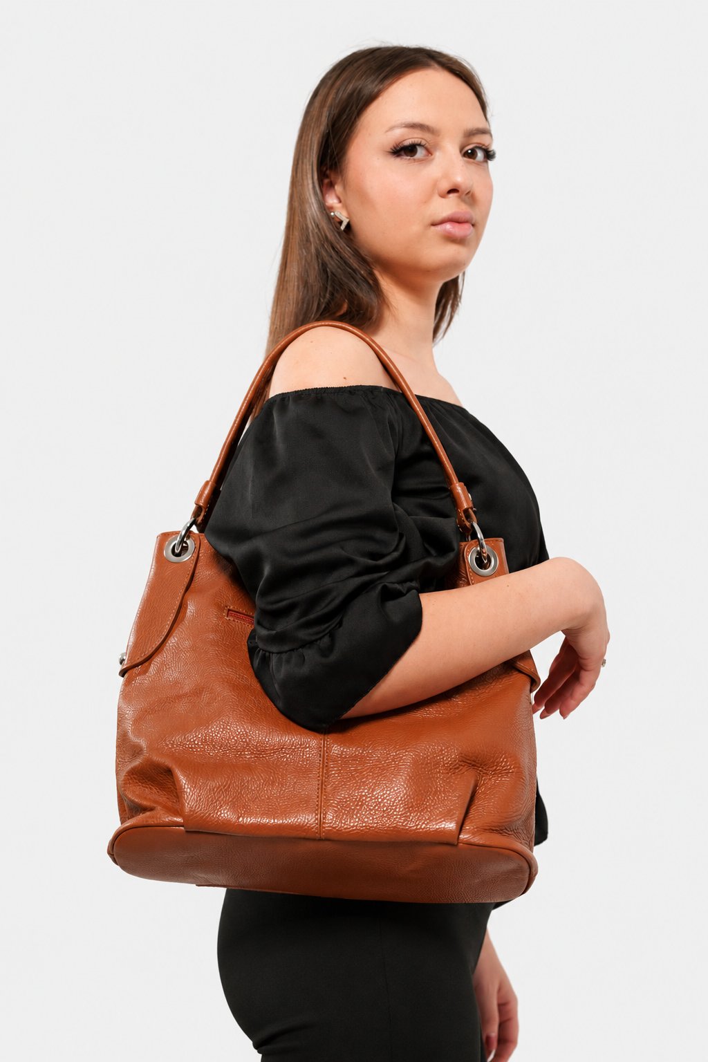 Borsa a Mano Donna GIULIANA in Vera Pelle Cognac | Made in Italy