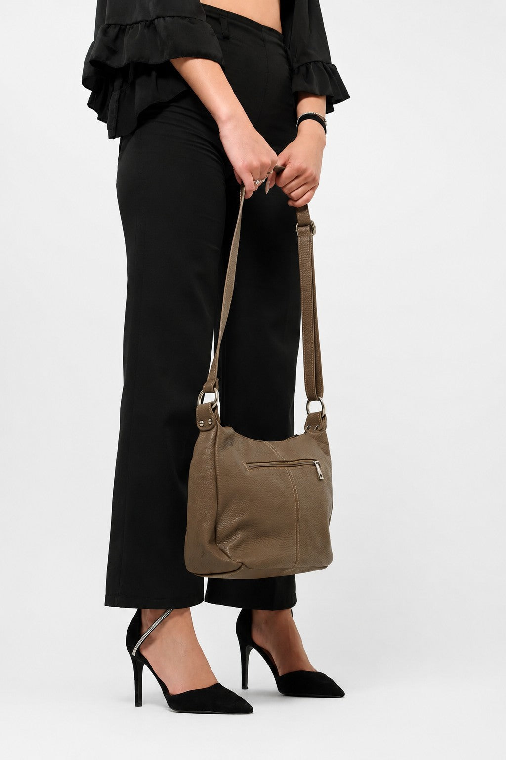 THEA — Borsa a Tracolla in Vera Pelle Fango | Made in Italy