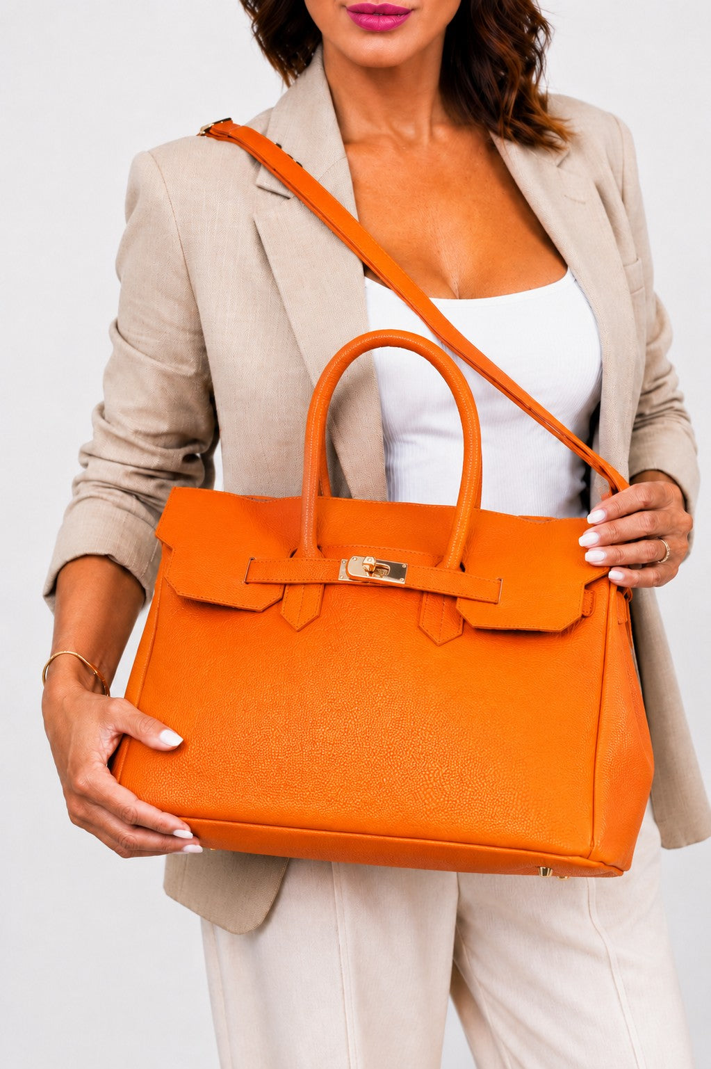 Borsa donna LUNA in vera pelle arancione