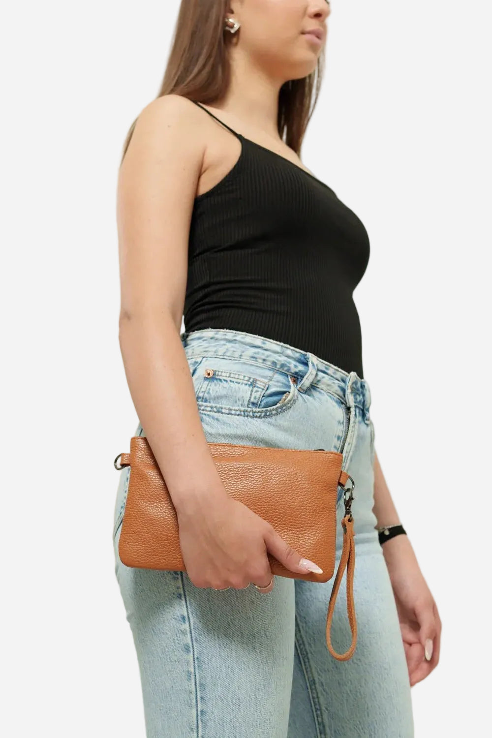 Pochette a Tracolla Donna Chiara in Vera Pelle Cognac - Alidiluna
