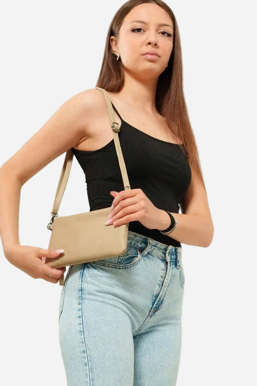Pochette a tracolla Donna Chiara in vera pelle Taupe - Alidiluna