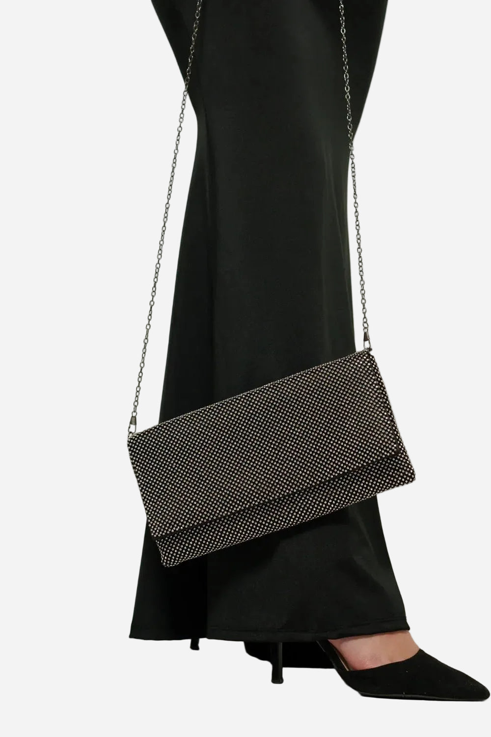 Pochette tracolla Donna Sissi Nero con strass e tracolla a catena - Alidiluna
