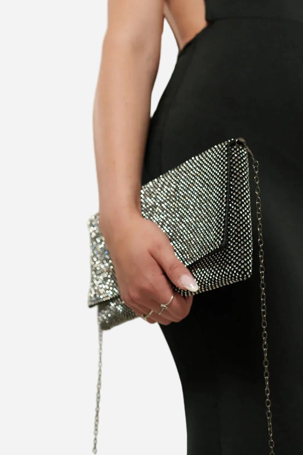 Pochette tracolla Donna Sissi Nero con strass e tracolla a catena - Alidiluna