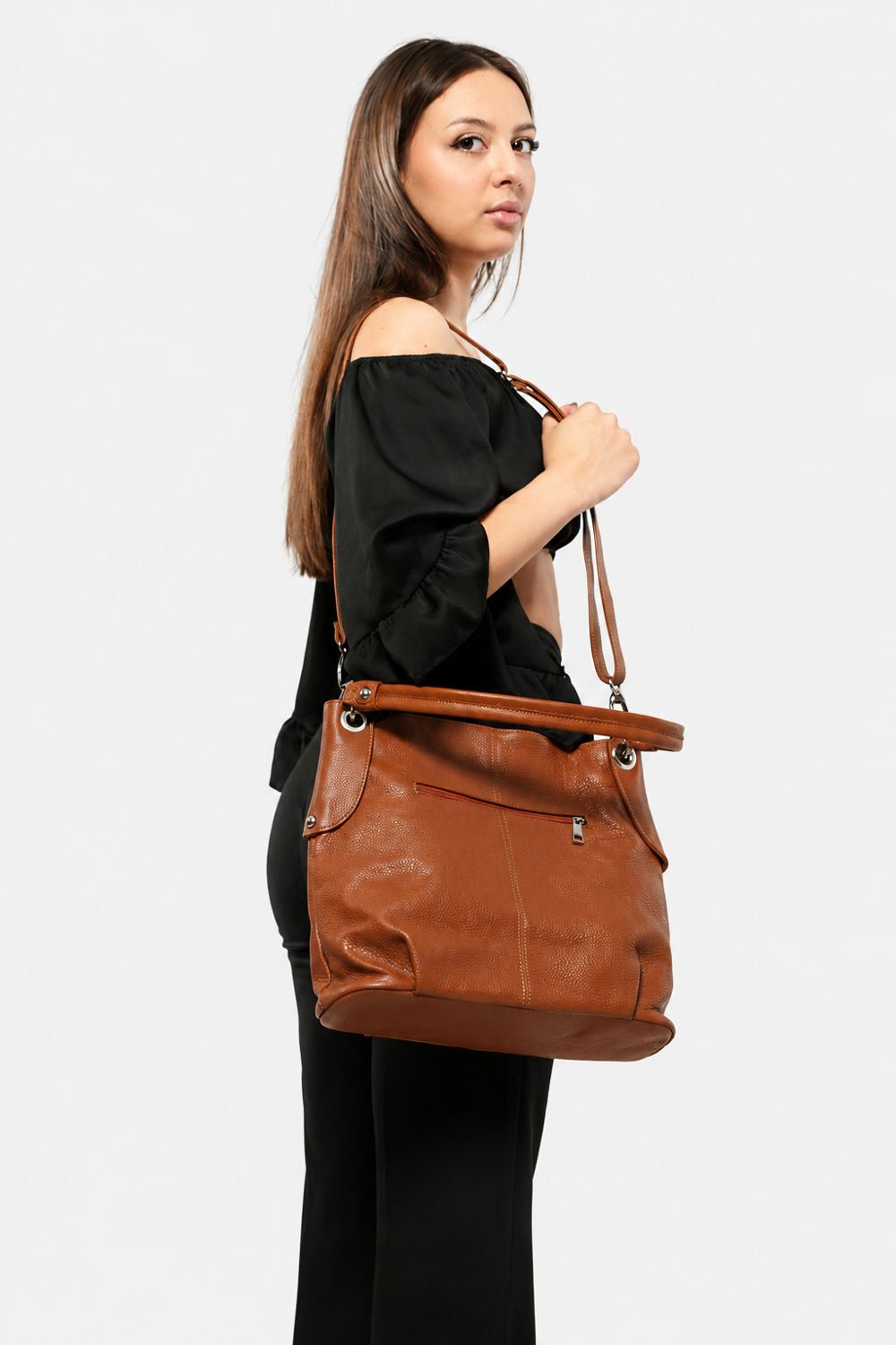 Borsa a Mano Donna GIULIANA in Vera Pelle Cognac | Made in Italy