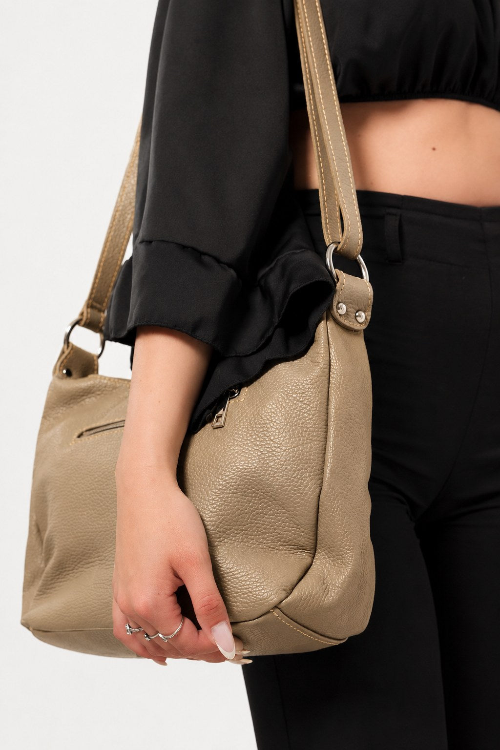 THEA — Borsa a Tracolla in Vera Pelle Taupe | Made in Italy