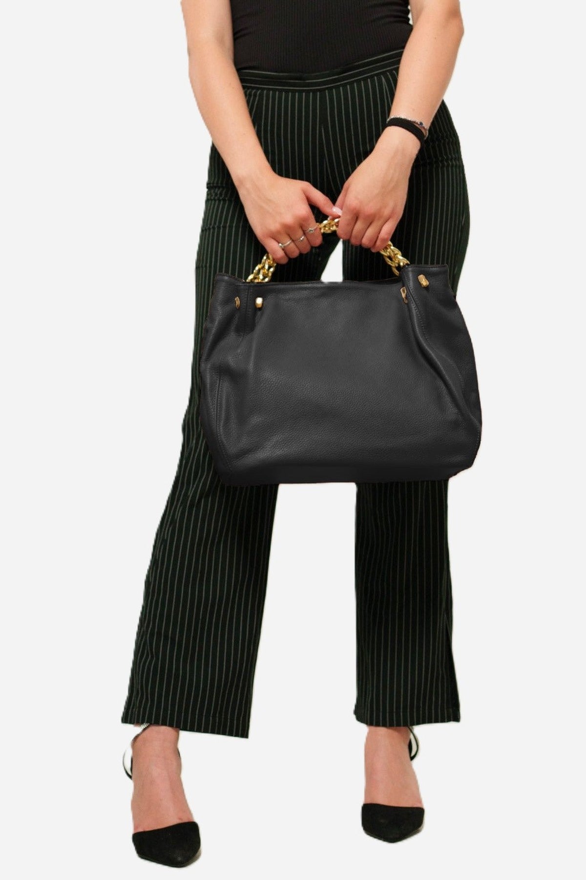 Borsa Spalla Donna VALENTINA in Vera Pelle Nero | Made in Italy