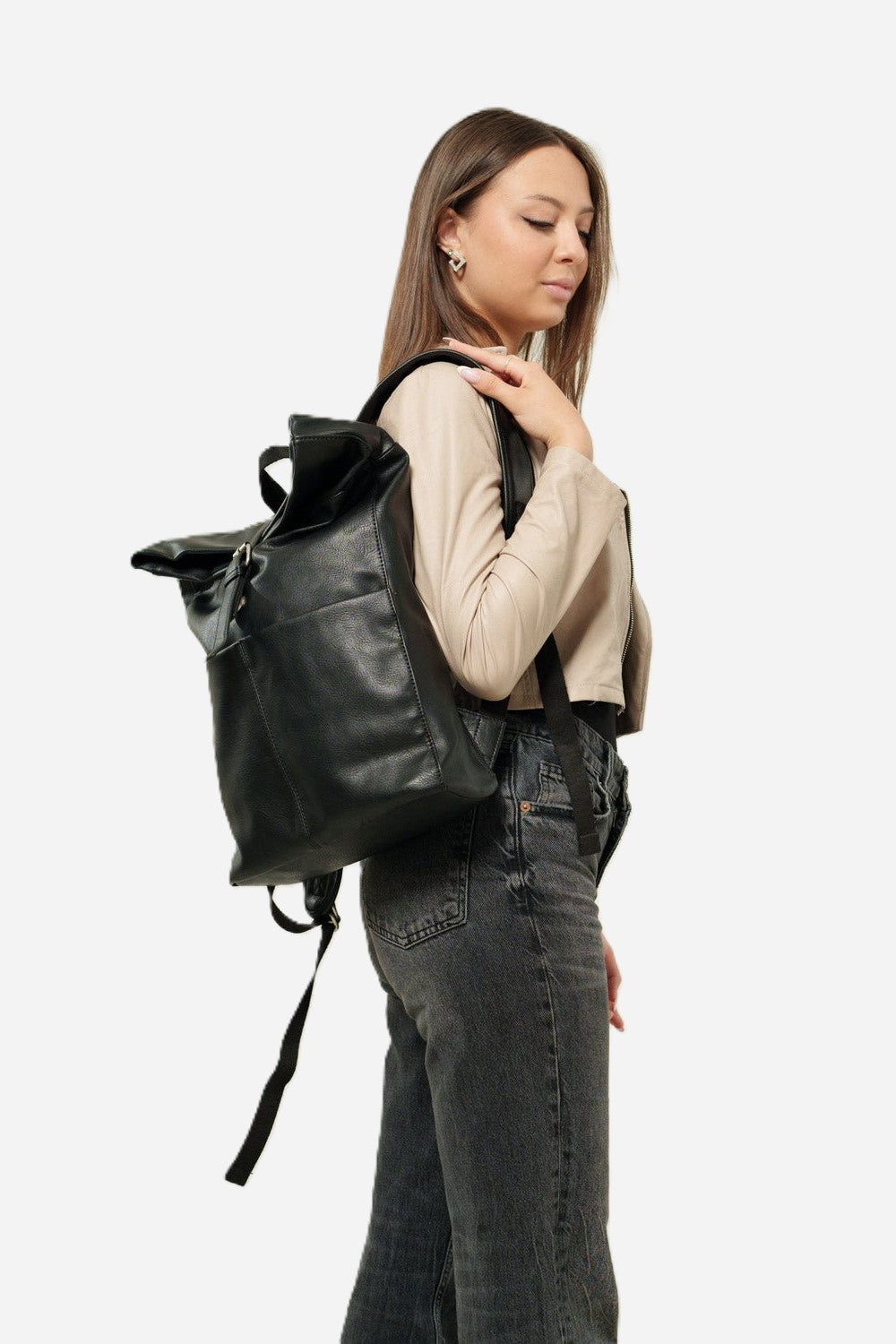 Zaino donna LEDA in ecopelle nero porta PC | Made in Italy
