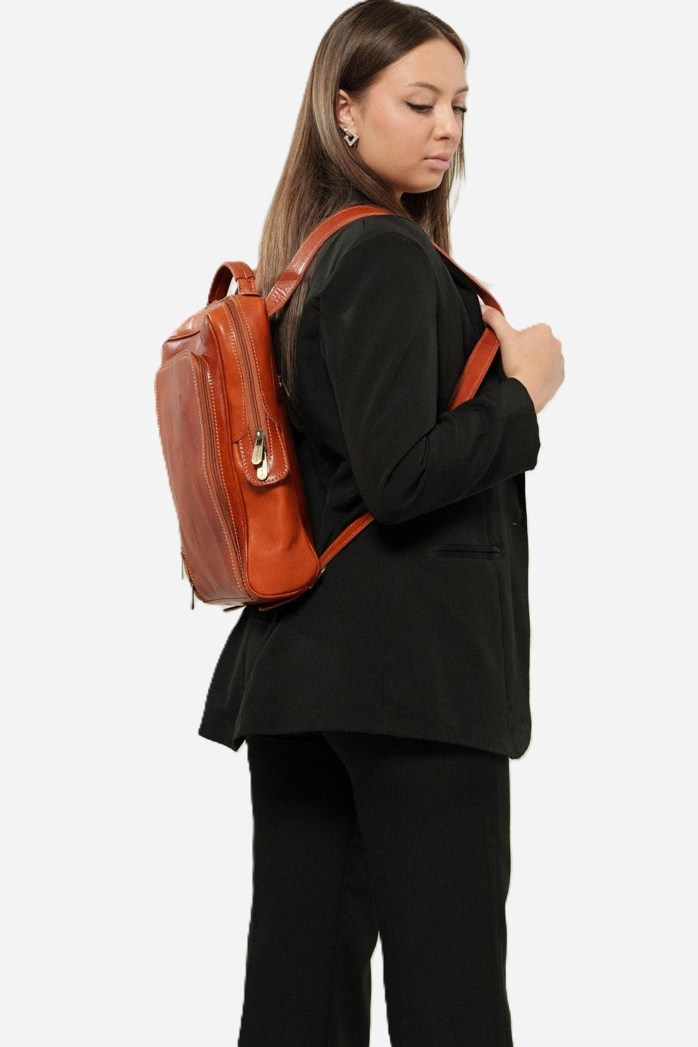 ORIONE — Zaino unisex in vero cuoio cognac con porta PC | Made in Italy