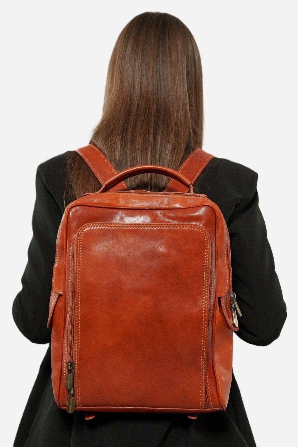 ORIONE — Zaino unisex in vero cuoio cognac con porta PC | Made in Italy