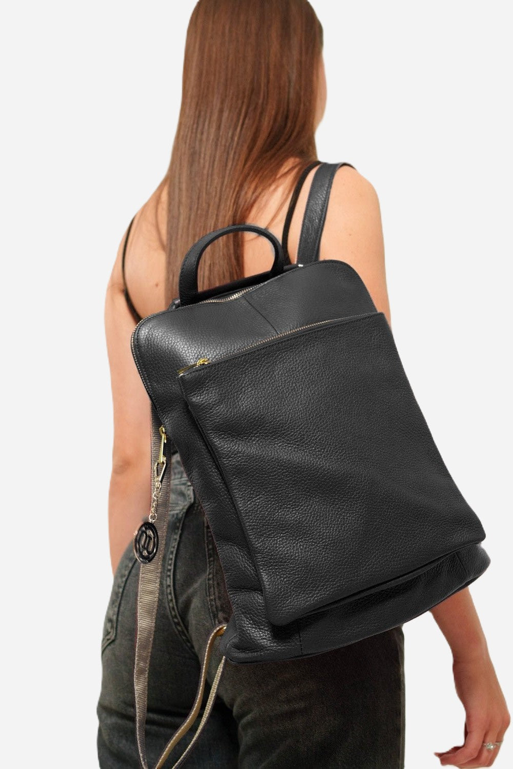 ROSALBA — Zaino in vera pelle nera con porta laptop | Made in Italy