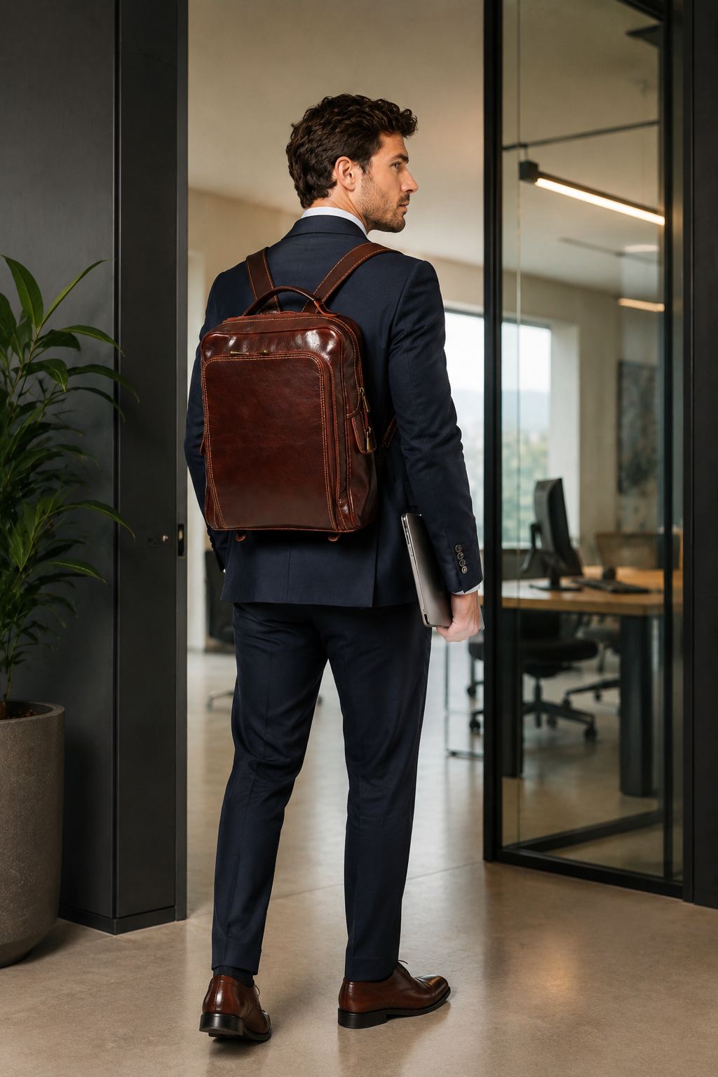 ORIONE— Zaino unisex in vero cuoio testa di moro con porta PC | Made in Italy